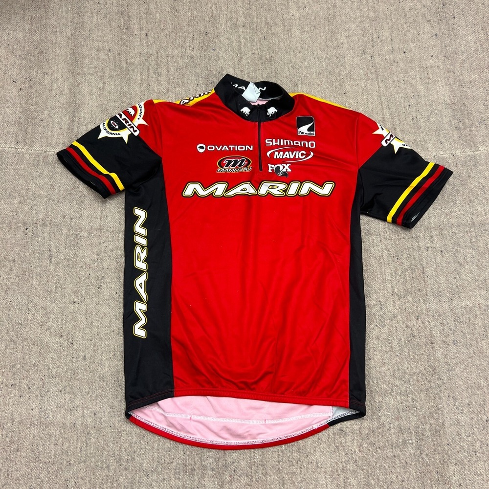 Vintage Marin Cycling Jersey Mens XL Red 1990s 1/4 Zip